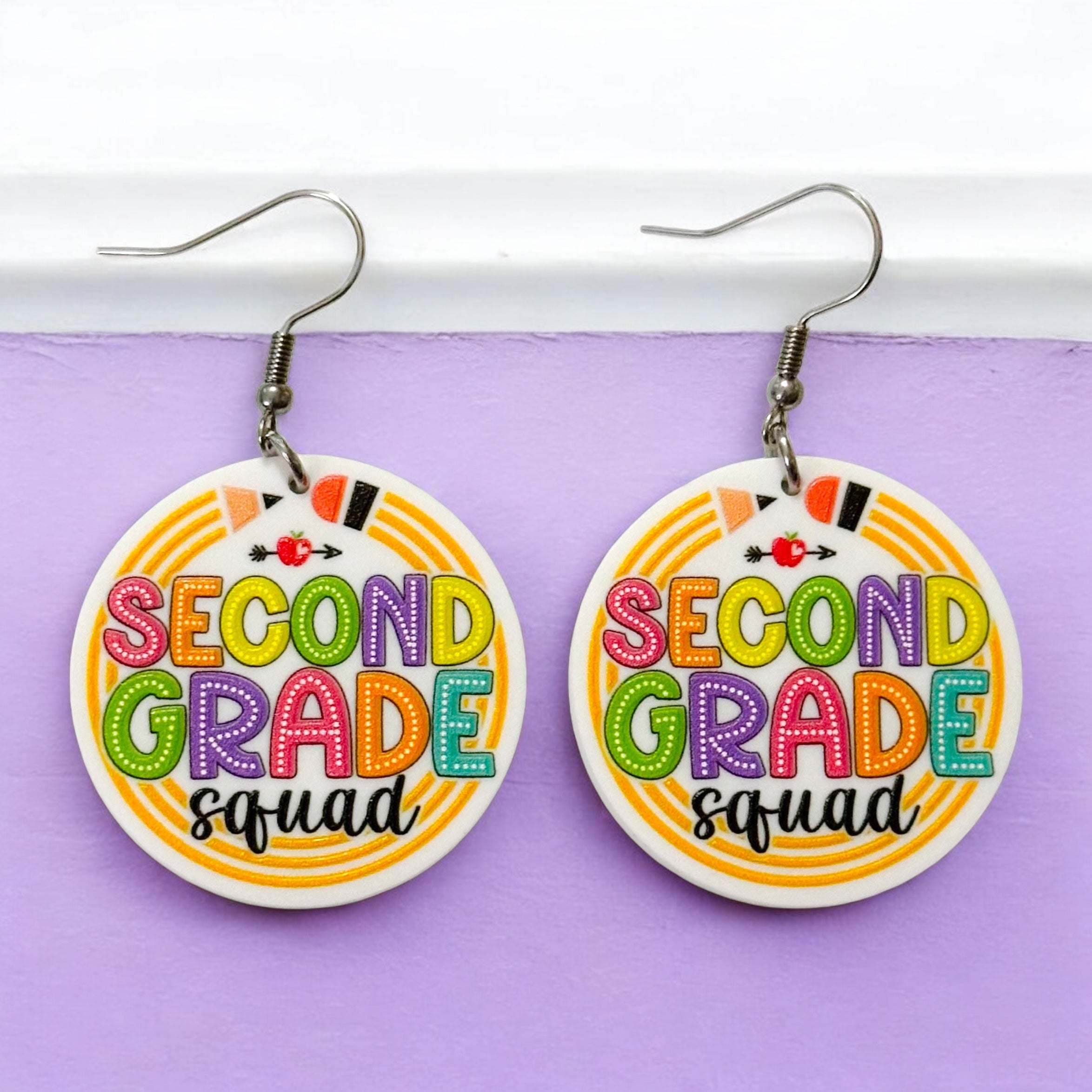 Second Grade Squad Teacher Earrings