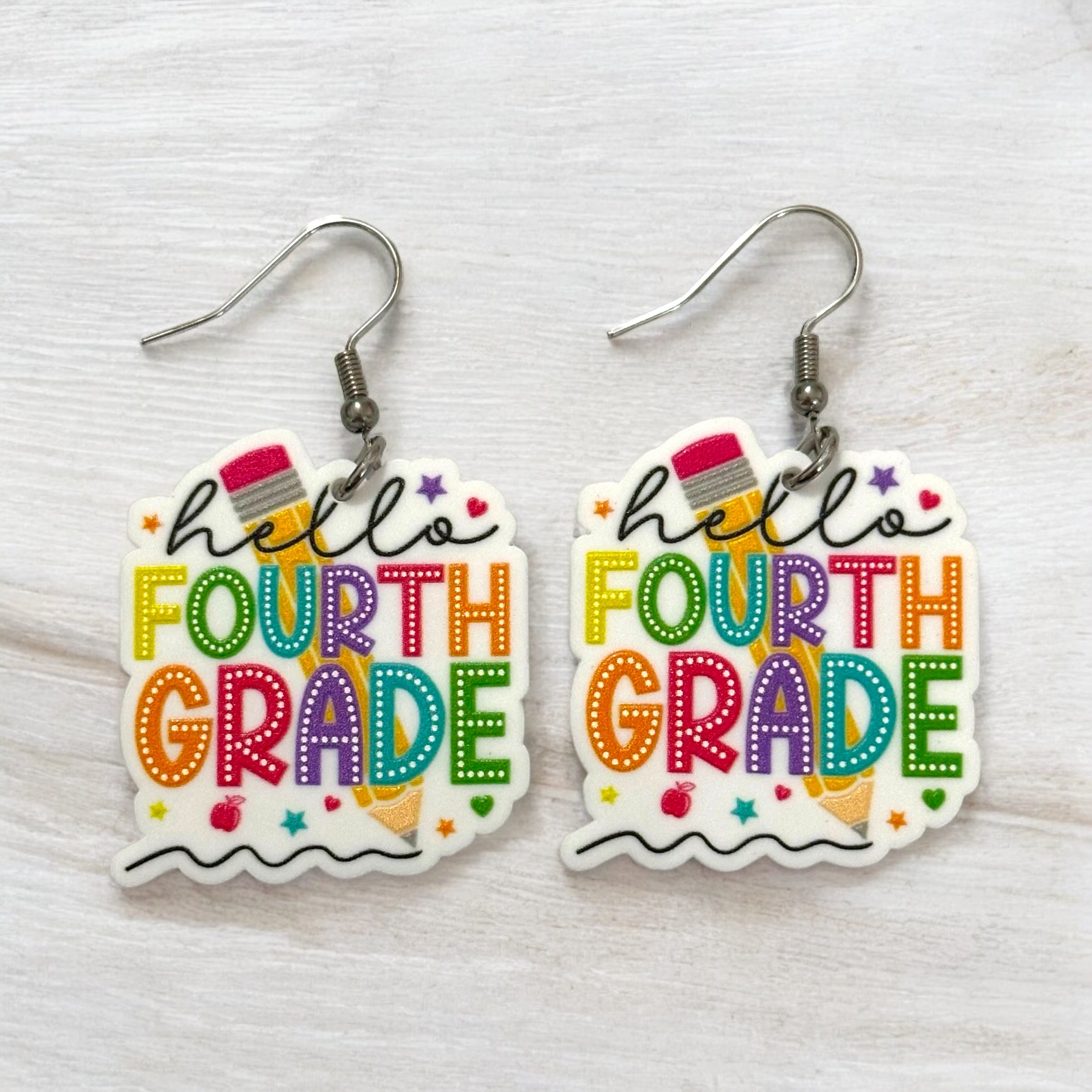 Hello Fourth Grade Teacher Earrings
