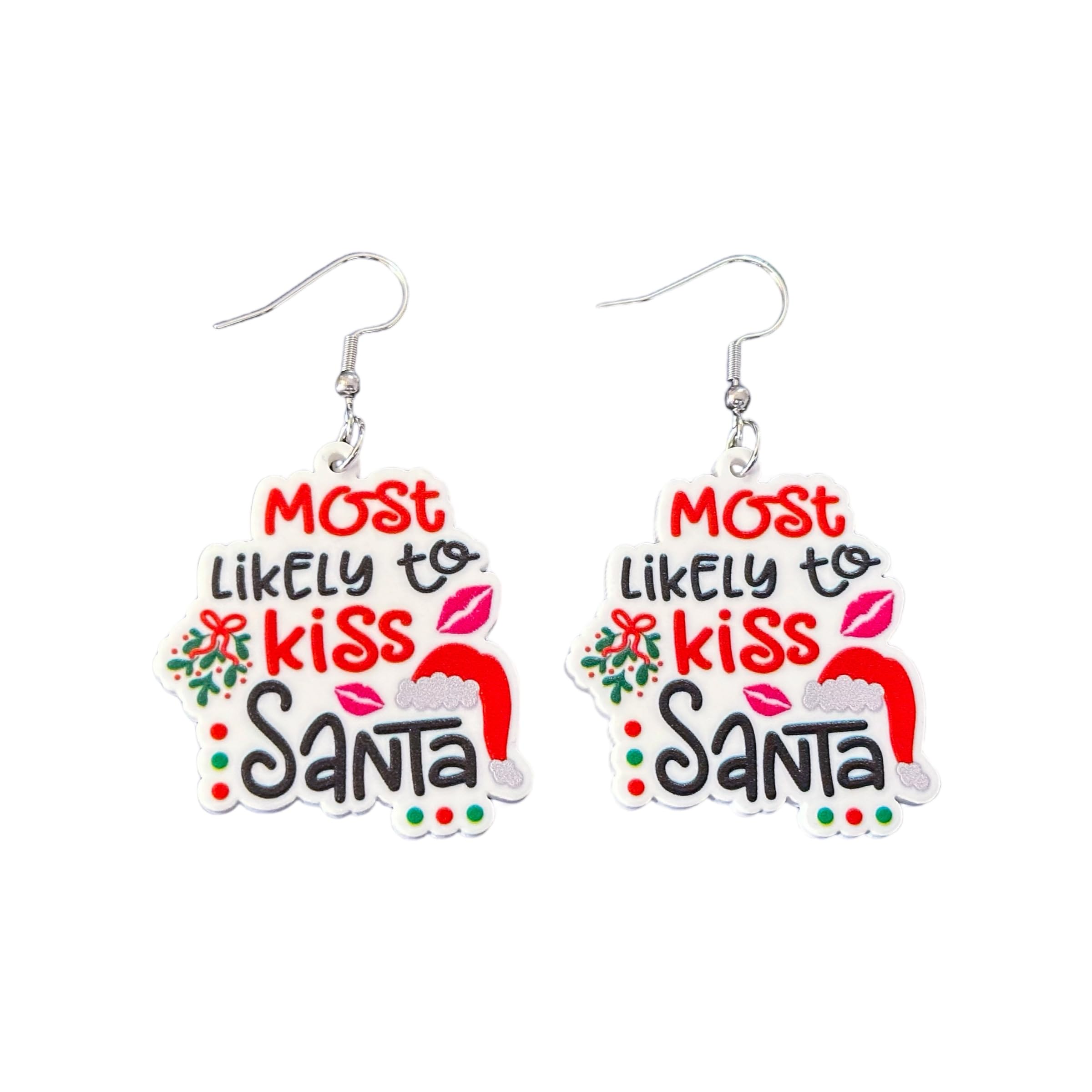 Most Likely To Kiss Santa Christmas Earrings