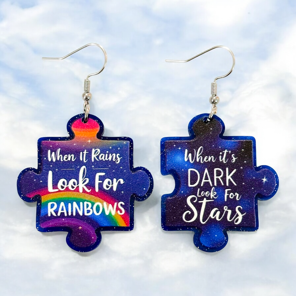 When It Rains Look For Rainbows When It's Dark Look For Stars Earrings