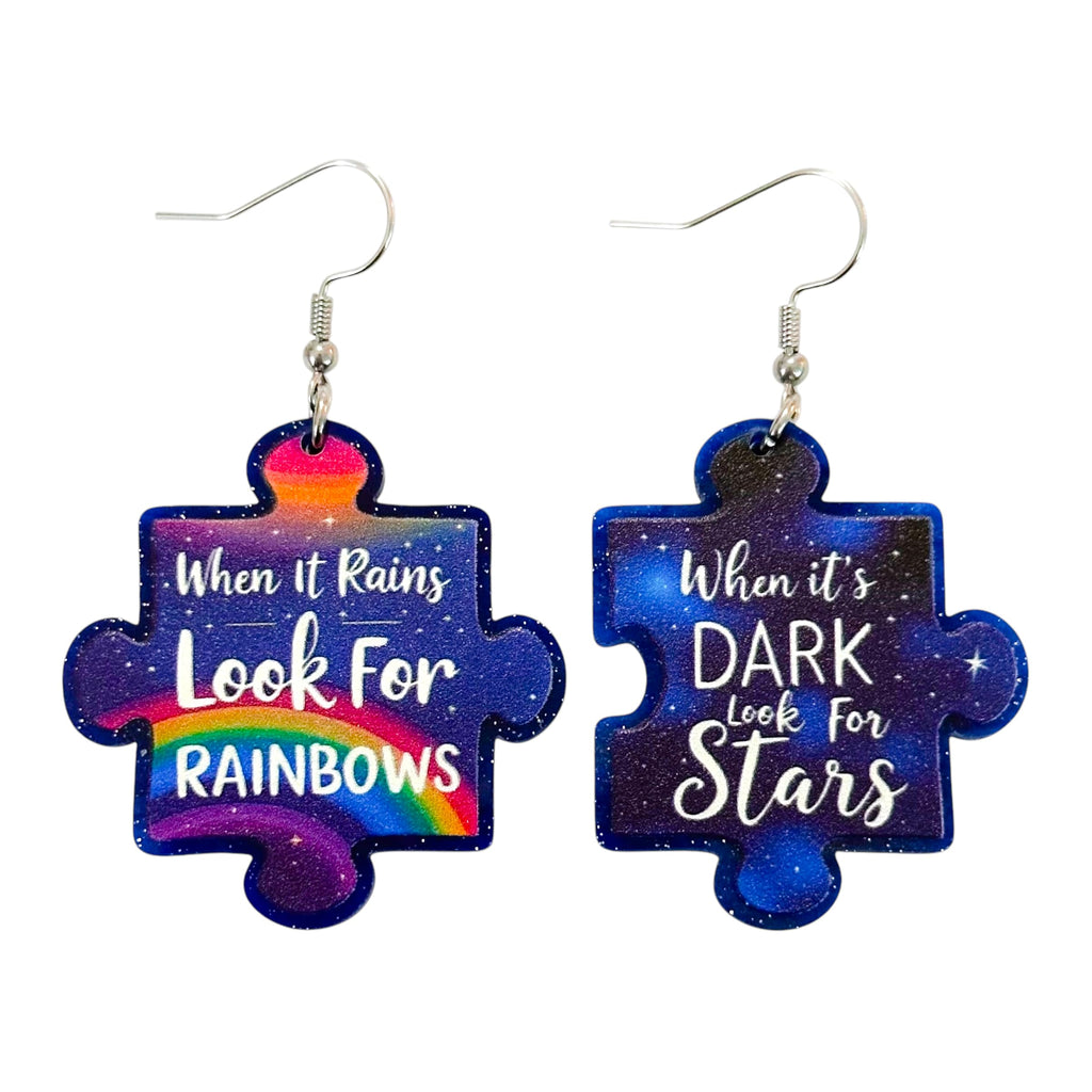 When It Rains Look For Rainbows When It's Dark Look For Stars Earrings