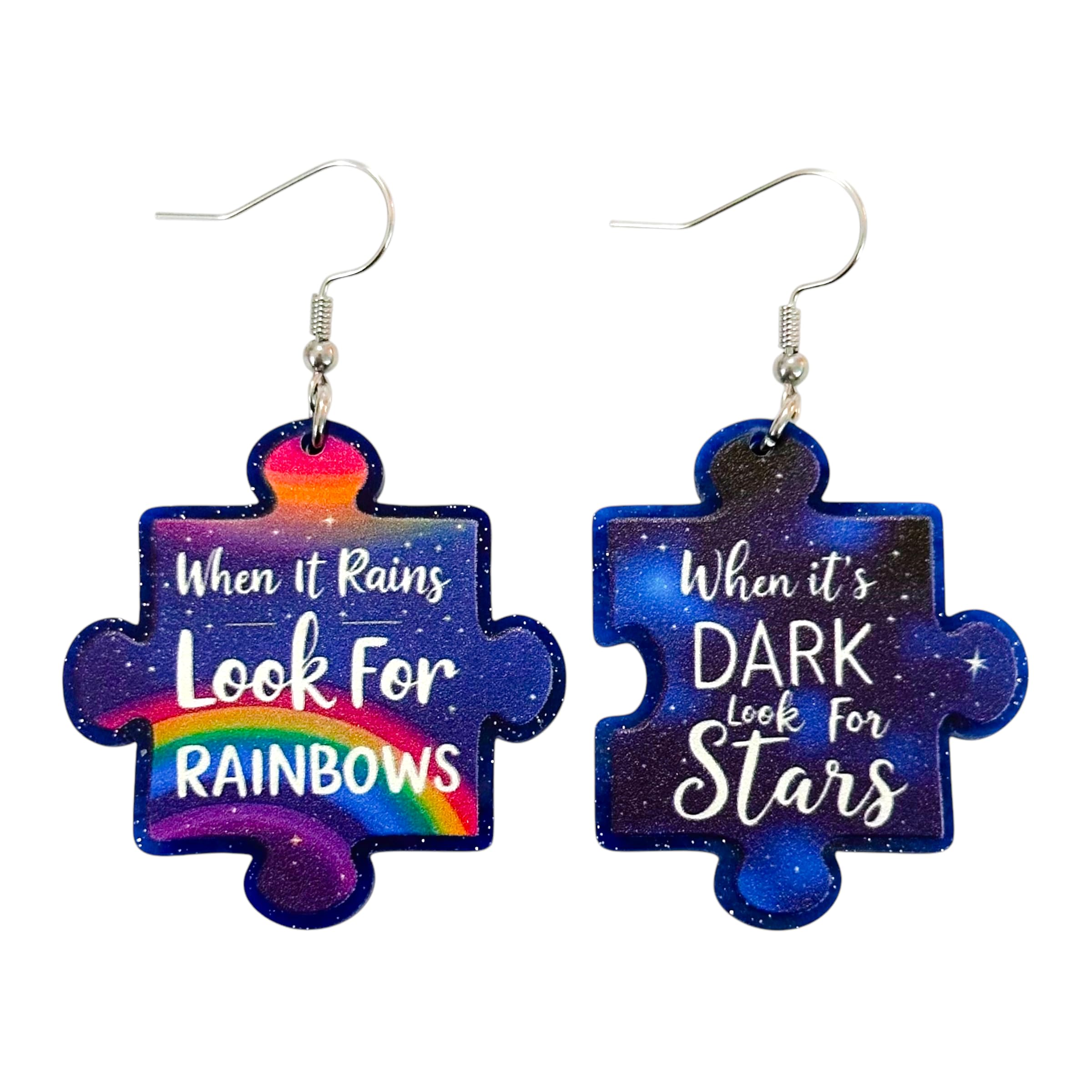 When It Rains Look For Rainbows When It's Dark Look For Stars Earrings