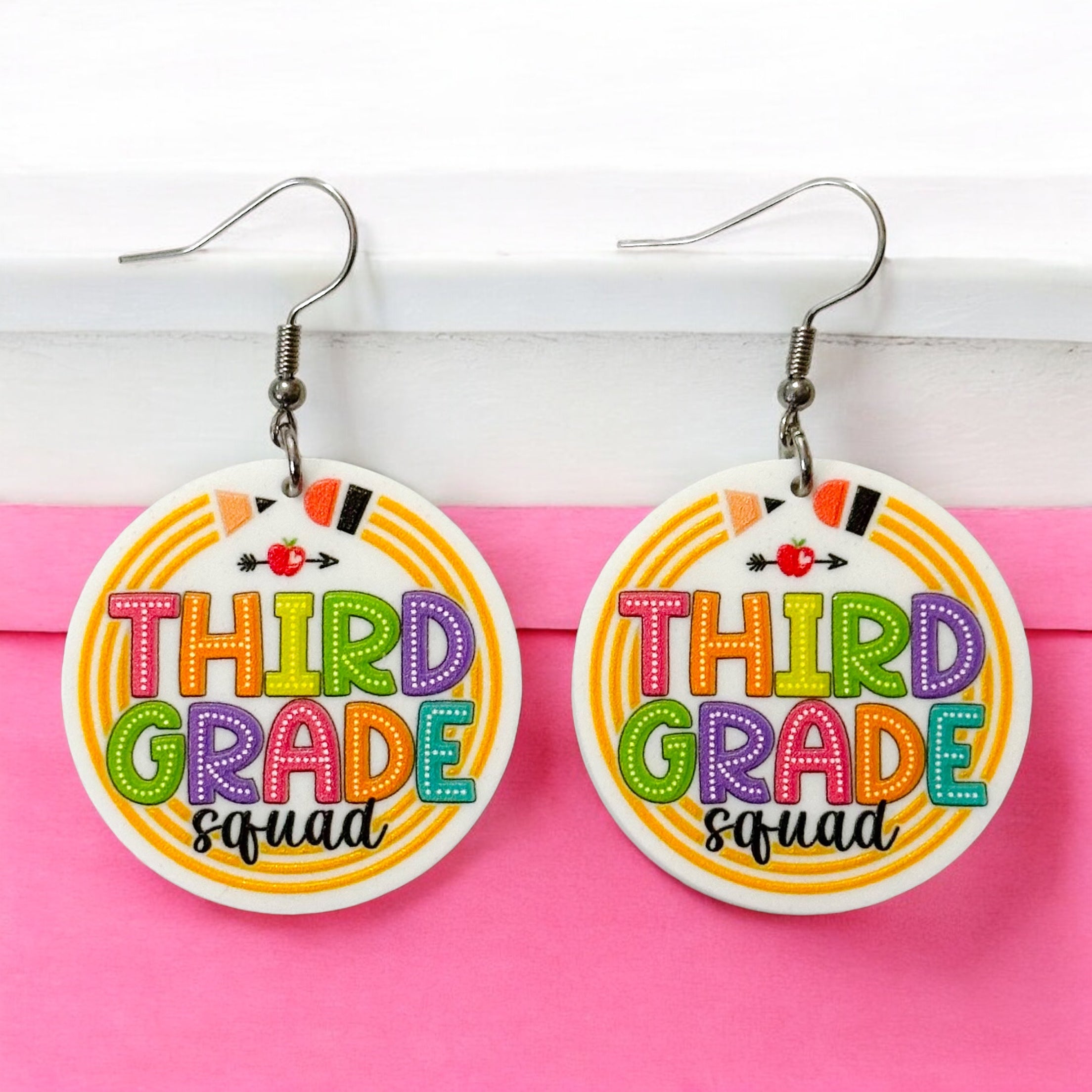 Third Grade Squad Teacher Earrings