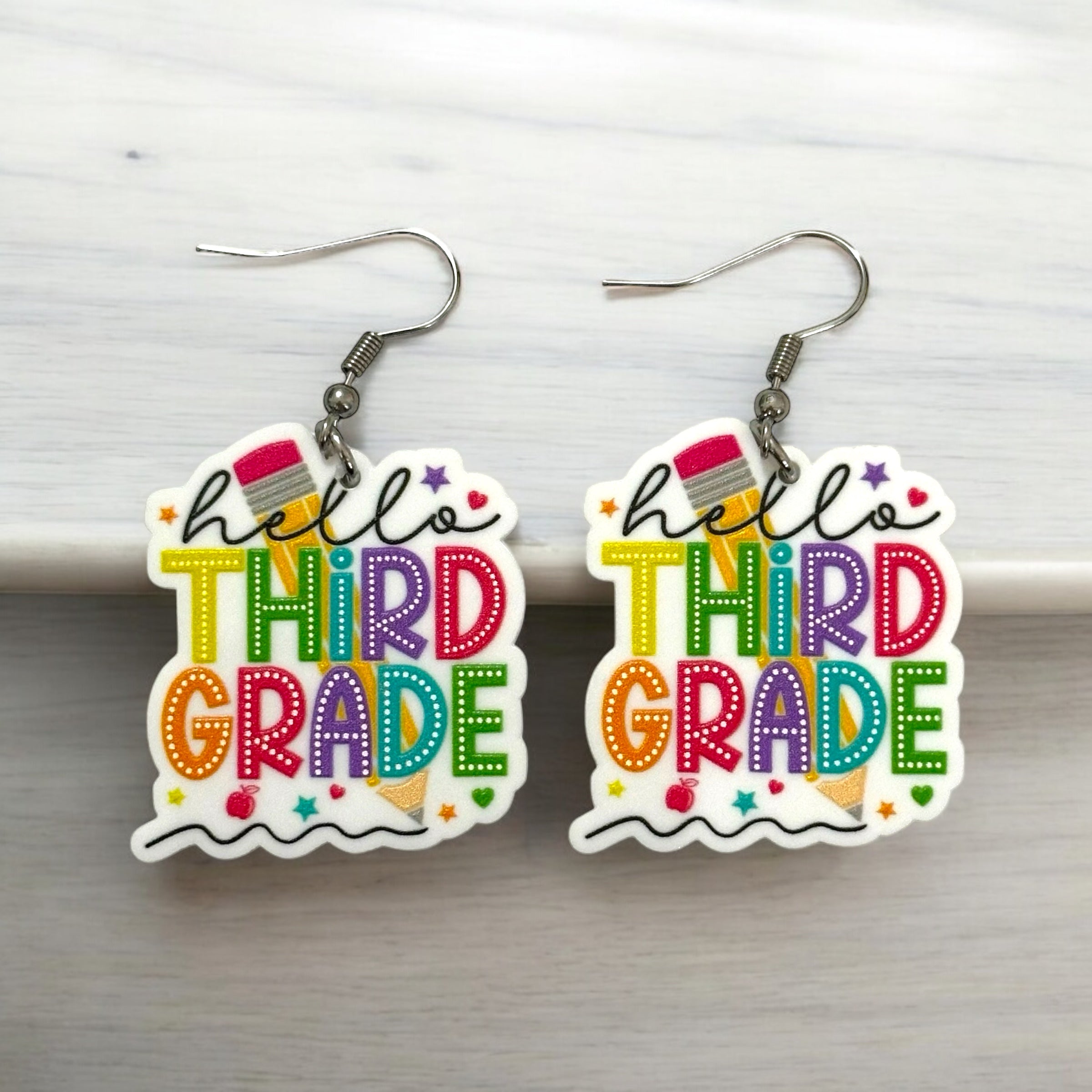 Hello Third Grade Teacher Earrings