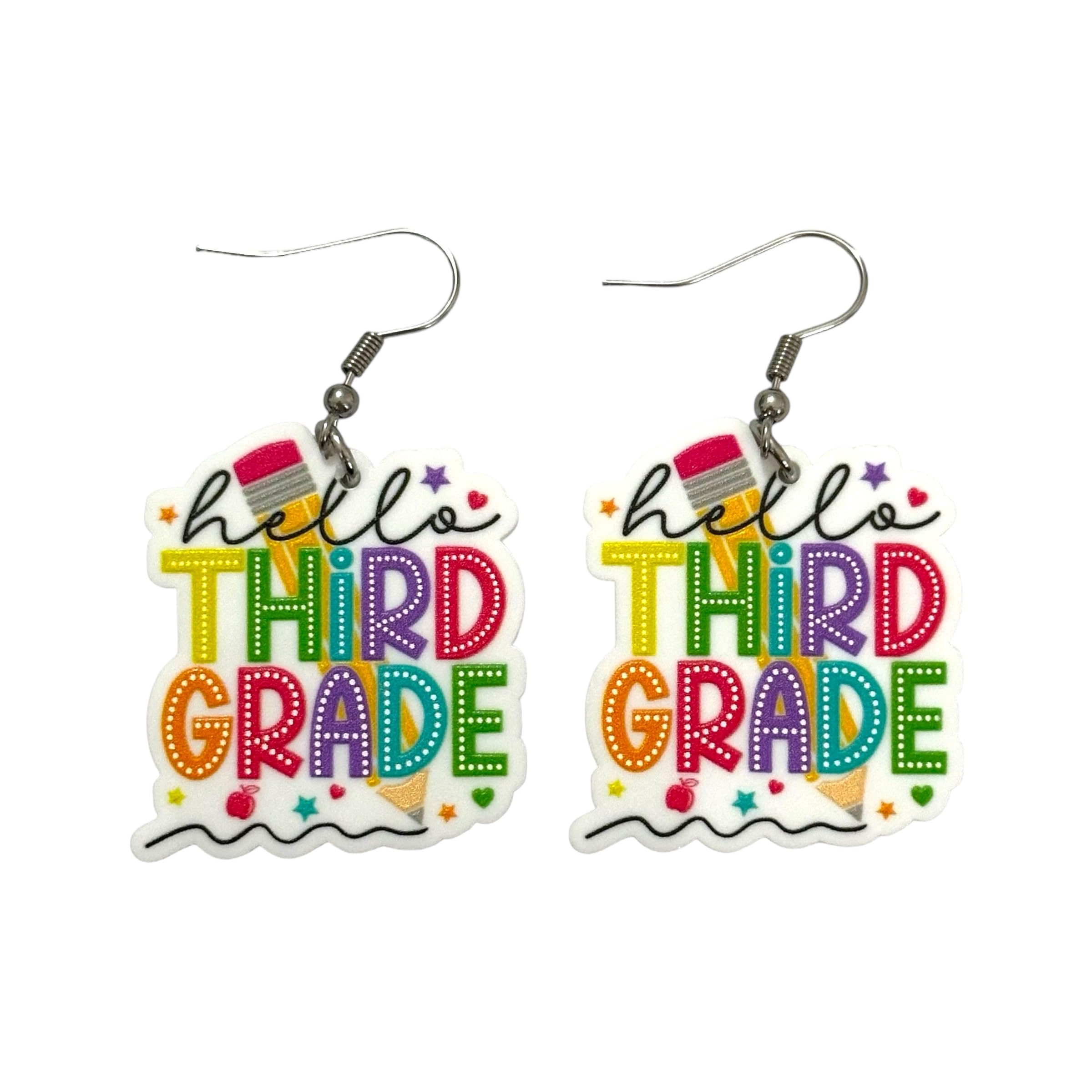 Hello Third Grade Teacher Earrings