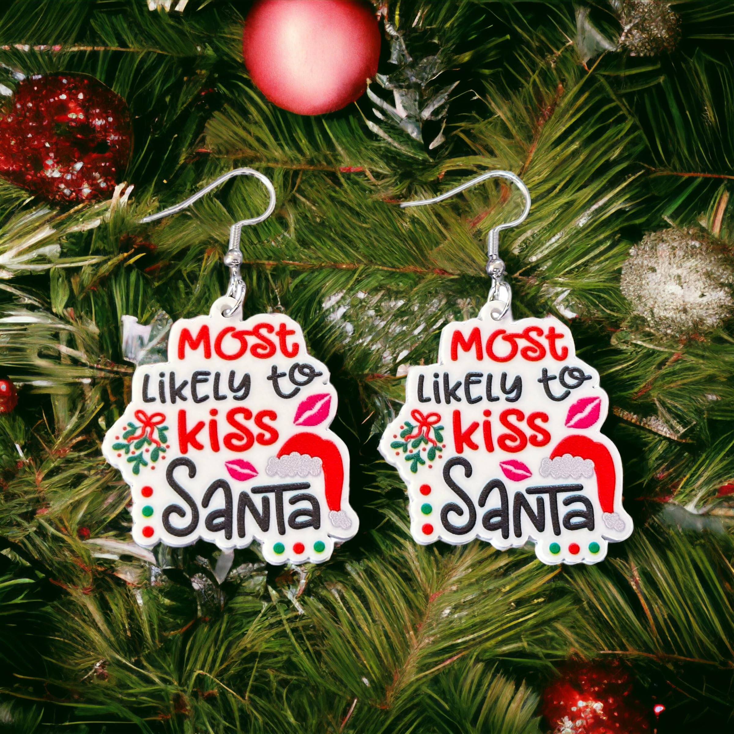 Most Likely To Kiss Santa Christmas Earrings
