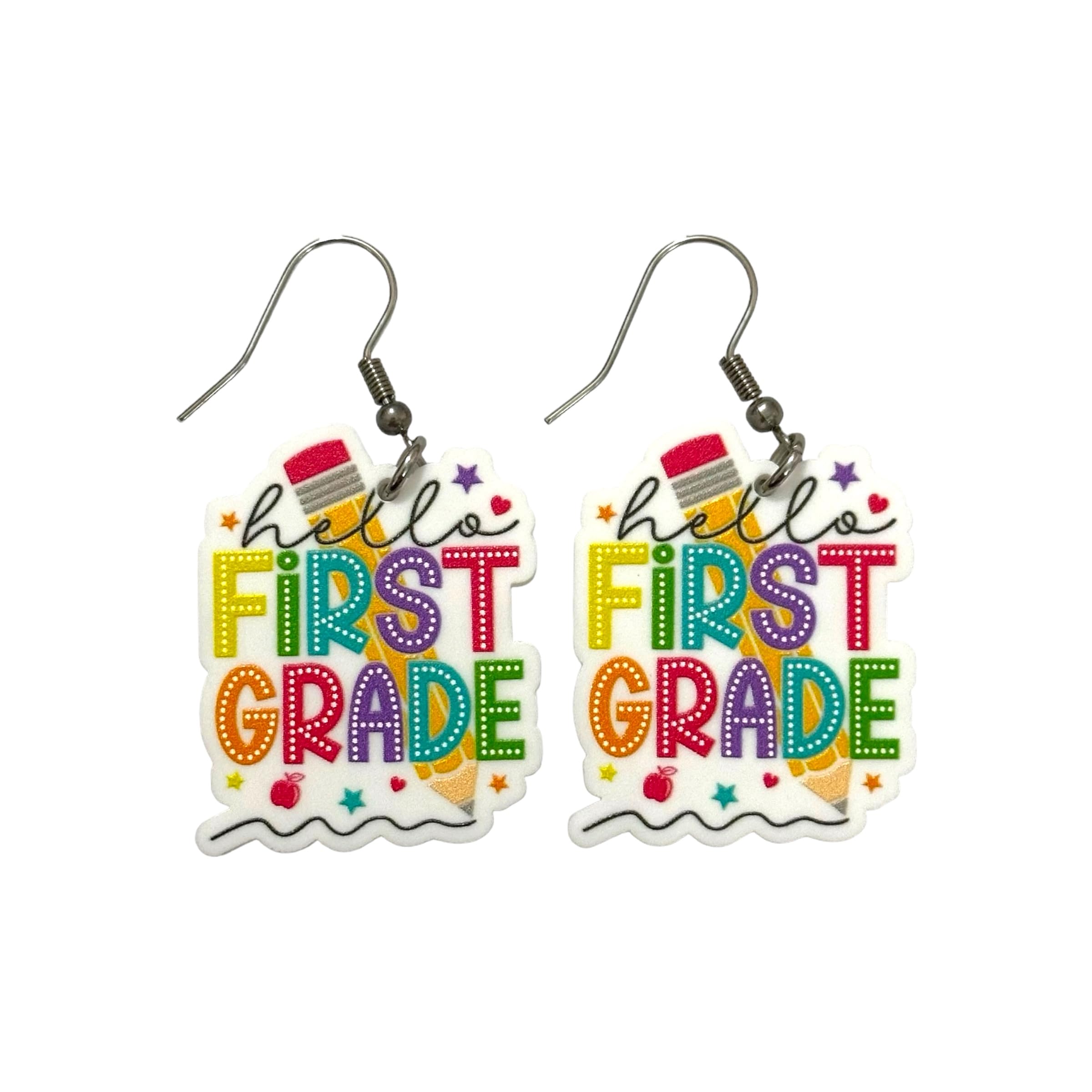 Hello First Grade Teacher Earrings