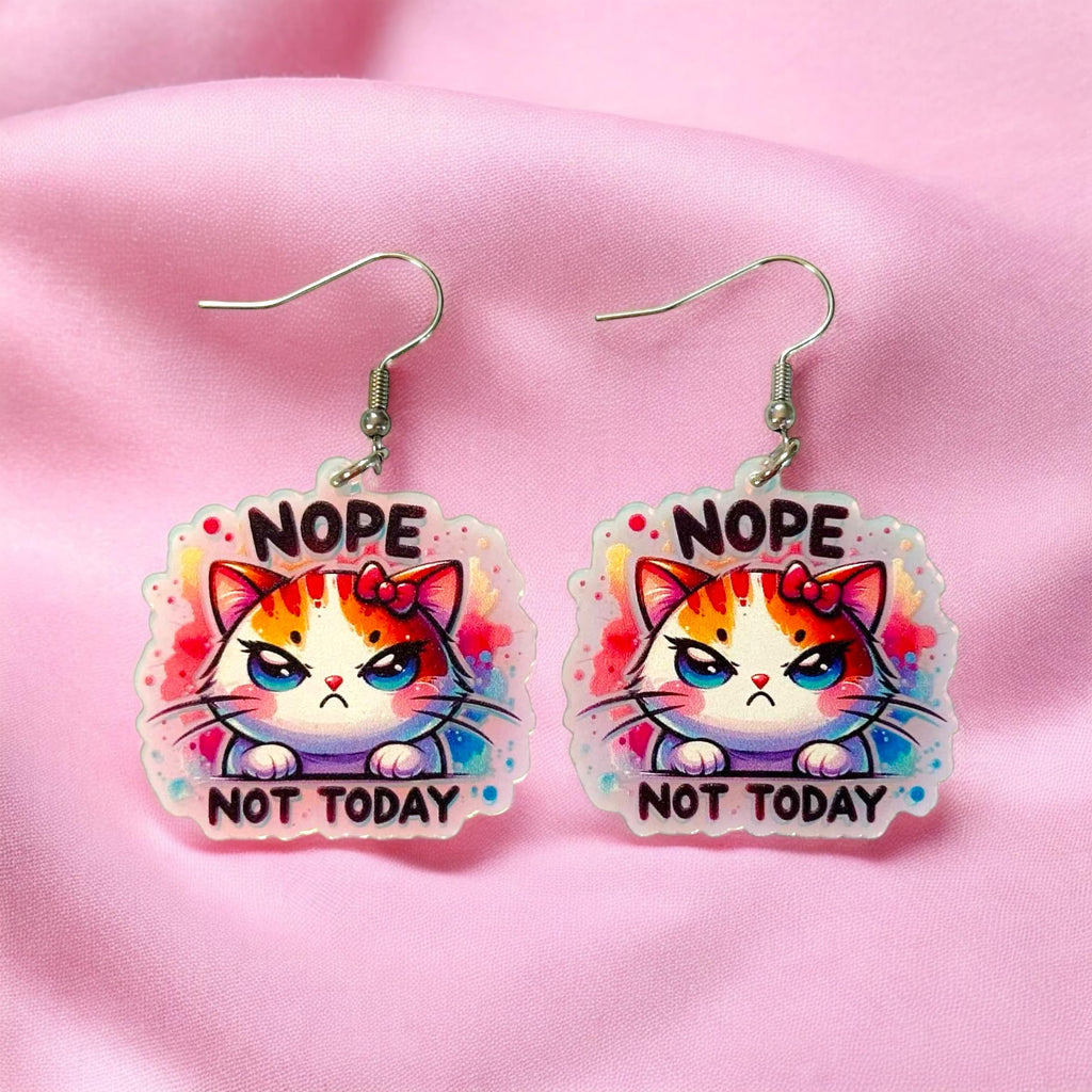 Nope Not Today Cat Earrings